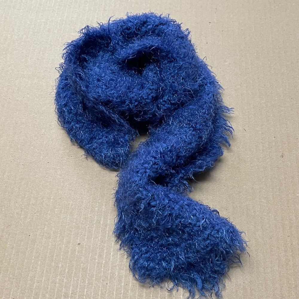 Rectangle Boho Fashion Scarf Bright Blue Mohair Textured 28"‎ X 8.5"